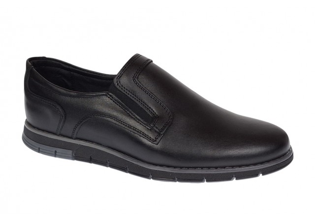 Pantofi barbati casual din piele naturala cu elastic negru SP2019EN